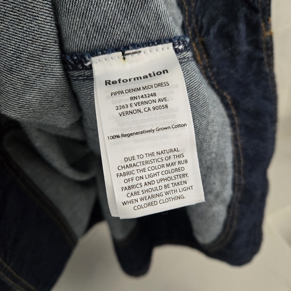 Reformation Pippa Sleeveless Denim Midi Dress Fit Flare A-Line Blue Liffey Wash - Picture 7 of 12